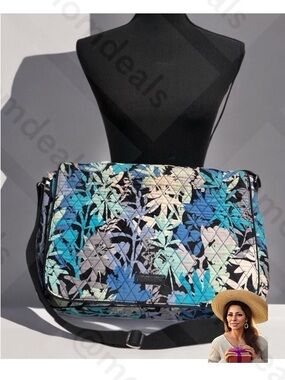 Vera Bradley Camofloral Crossbody Messenger Laptop Bag Tropical Blue Teal Tones